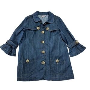 VTG Beverlys Blue Denim Swing Jacket Bell Sleeve Button Front Peter Pan Collar L
